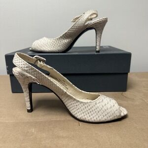 Talbots Women's Cream Snakeskin Peep Toe Slingback Pumps Size 6B Leather‎